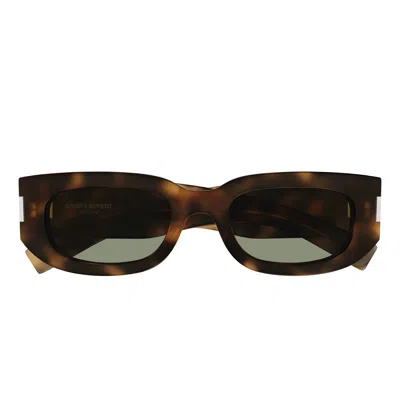 Saint Laurent Eyewear Rectangular Frame Sunglasses In 002 Havana Havana Green