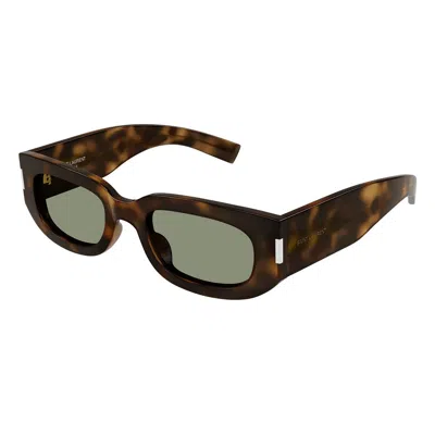 Saint Laurent Eyewear Rectangular Frame Sunglasses In 002 Havana Havana Green