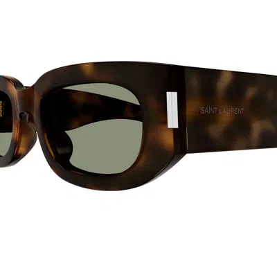 Saint Laurent Eyewear Rectangular Frame Sunglasses In 002 Havana Havana Green