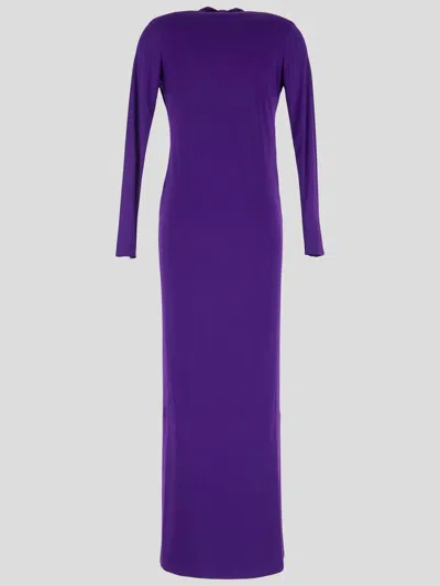 Versace Cowl-neck Draped Satin Gown In Purple