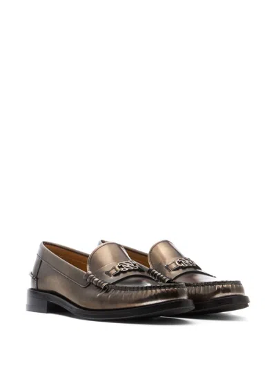 Shop Casadei Leather Loafers In Brown