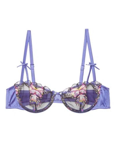 Fleur Du Mal Butterfly-embroidered Balconette Bra In Purple