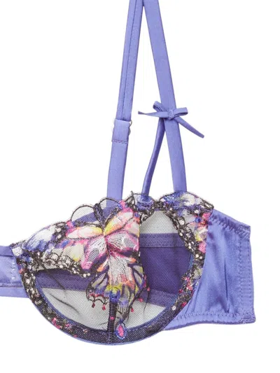 Fleur Du Mal Butterfly-embroidered Balconette Bra In Purple