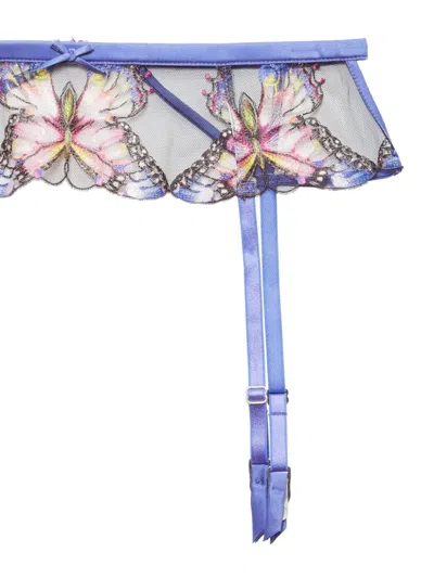 Fleur Du Mal Butterfly Embroidered Garter Belt In Periwinkle
