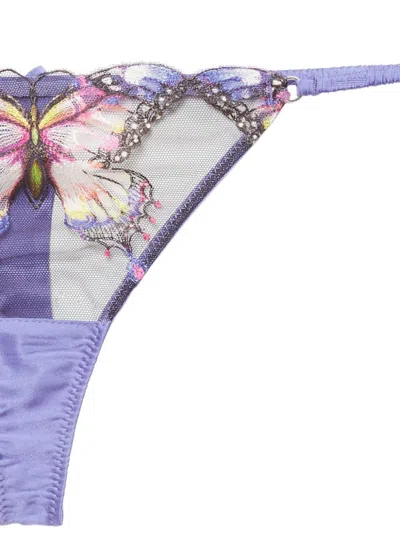 Fleur Du Mal Butterfly Embroidered Thong In Purple