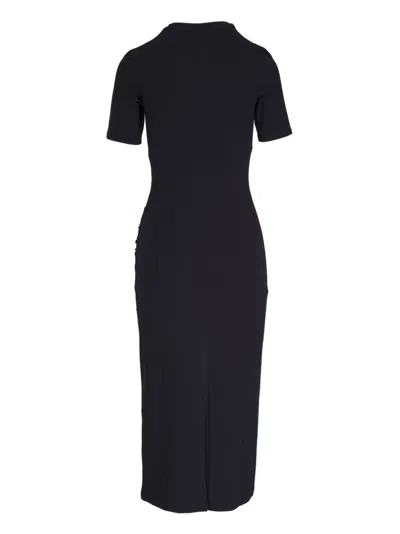 Vince Short-sleeve Ruched Jersey Midi Dress In Black