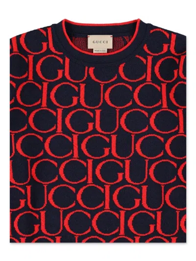Gucci Wool Jacquard Sweater In Blue