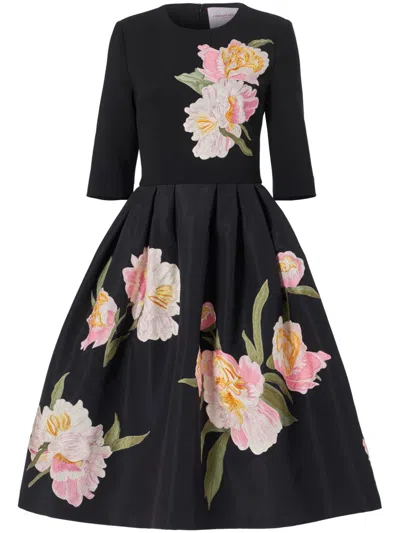 Carolina Herrera Floral-embroidered Dress In Black
