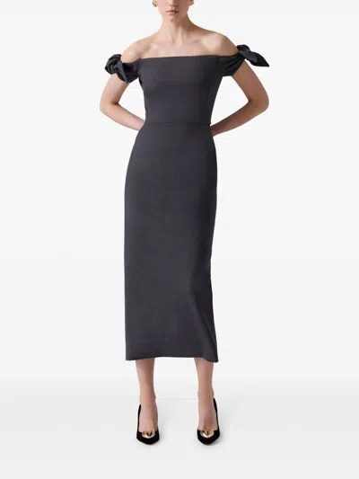 Carolina Herrera Off-the-shoulder Stretch-wool Midi Dress In Black