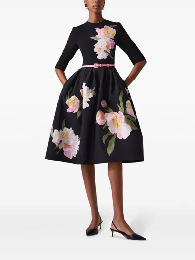 Carolina Herrera Floral-embroidered Dress In Black