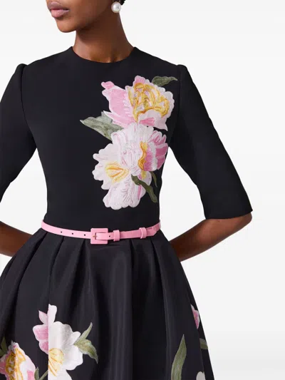 Carolina Herrera Floral-embroidered Dress In Black