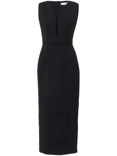 Carolina Herrera Plunging U-neck Sleeveless Midi Dress In Black