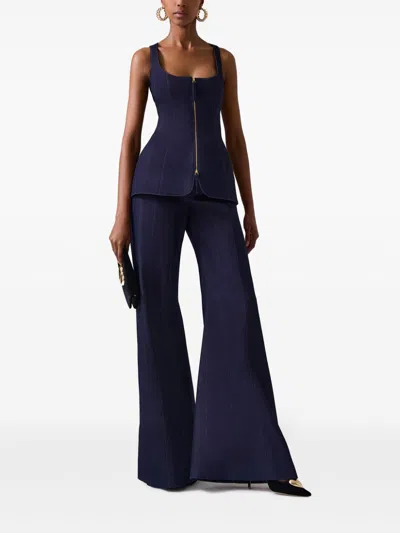 Carolina Herrera Denim Zip-up Top In Blue