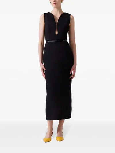 Carolina Herrera Plunging U-neck Sleeveless Midi Dress In Black