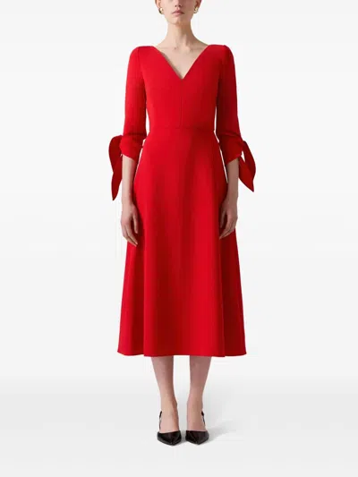 Carolina Herrera Tie-sleeve Midi Dress In Red