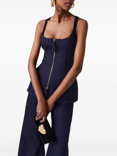 Carolina Herrera Denim Zip-up Top In Blue