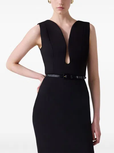 Carolina Herrera Plunging U-neck Sleeveless Midi Dress In Black