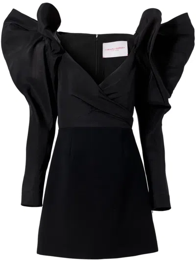 Carolina Herrera Dramatic Bow Silk Mini Dress In Black