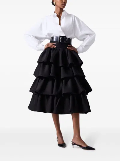 Carolina Herrera Tiered Ruffled Silk-gazar Midi Skirt In Black