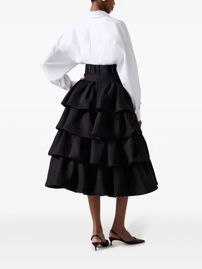 Carolina Herrera Tiered Ruffled Silk-gazar Midi Skirt In Black