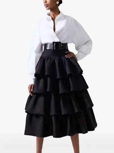 Carolina Herrera Tiered Ruffled Silk-gazar Midi Skirt In Black