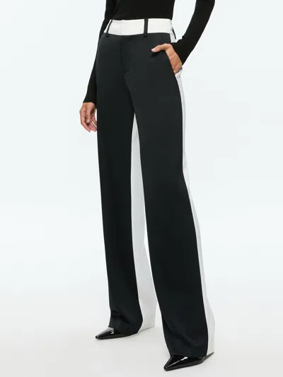 Alice And Olivia Alexander High Rise Colorblock Slim Straight Trouser In Black/off White