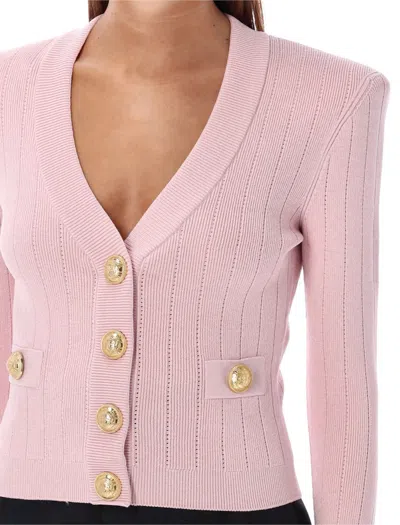 Shop Balmain Gold Buttons Knit Cardigan In Light Rose