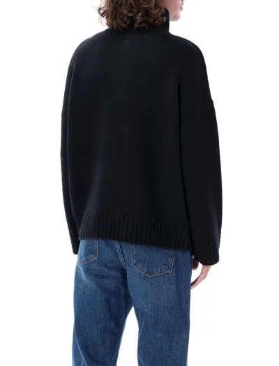 Shop Jw Anderson Leather Patchpocket High Neck Knit In Black