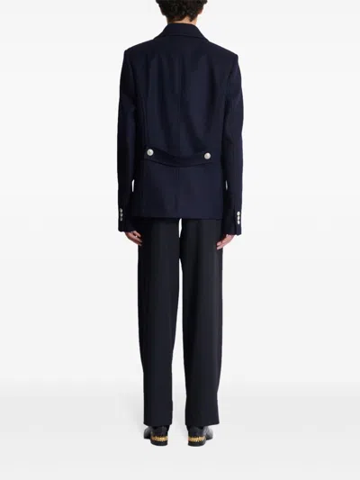 Balmain Double-breasted Coat With Logo Buttons In Blue