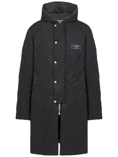 Balmain Quilted Hooded Jacket Silver Hardware In Black