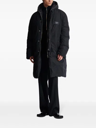 Balmain Quilted Hooded Jacket Silver Hardware In Black