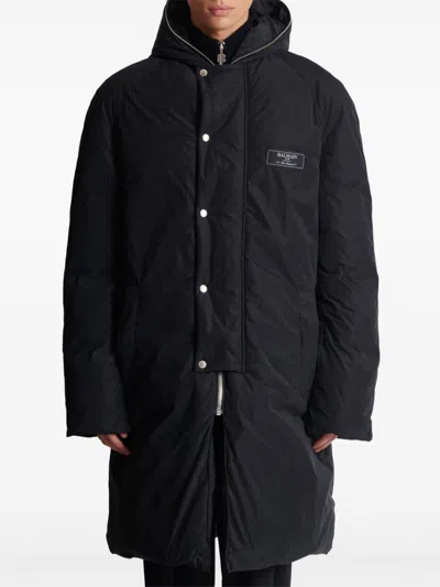 Balmain Quilted Hooded Jacket Silver Hardware In Black