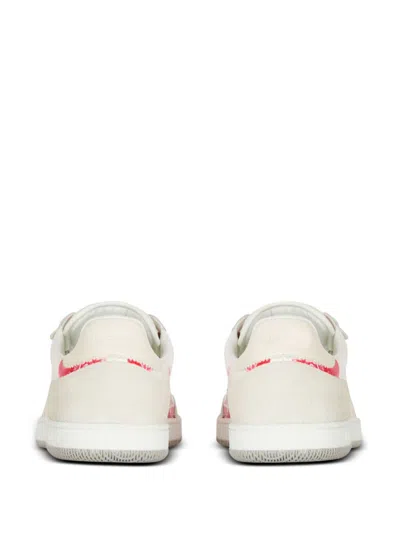 Balmain Swan Sneakers In Leather And Suede Color White And Red In Neutrals