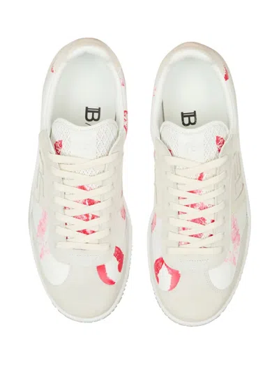 Balmain Swan Sneakers In Leather And Suede Color White And Red In Neutrals
