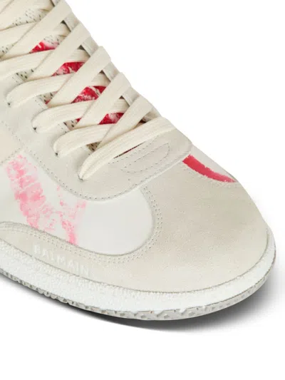 Balmain Swan Sneakers In Leather And Suede Color White And Red In Neutrals