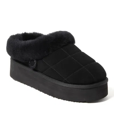 Dearfoams Fireside By  Women's Bendigo Genuine Shearling Quilted Platform Clog In Black