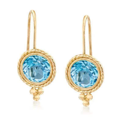 Ross-simons Blue Topaz Drop Earrings In 14kt Yellow Gold In Blue