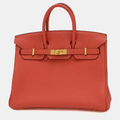 Pre-owned Hermes Rouge Pivoine Togo Birkin 25 Handbag In Red