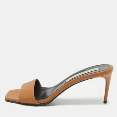 Pre-owned Stella Mccartney Brown Faux Leather Slide Sandals Size 38