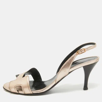 Pre-owned Hermes Metallic Leather Night Sandals Size 36.5