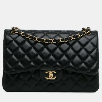 Pre-owned Chanel Jumbo Classic Lambskin Double Flap In Black