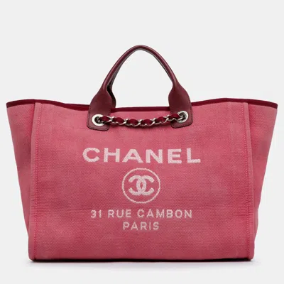 Pre-owned Chanel Large Canvas Deauville Tote In Pink