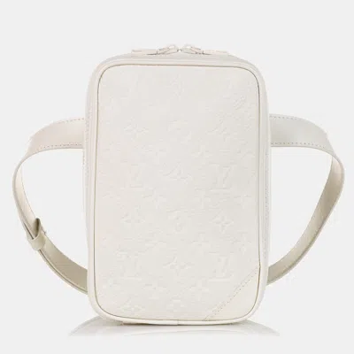 Pre-owned Louis Vuitton Monogram Taurillon Utility Side Bag In White