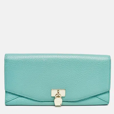 Pre-owned Aigner Blue Leather Logo Charm Flap Continental Wallet In Green