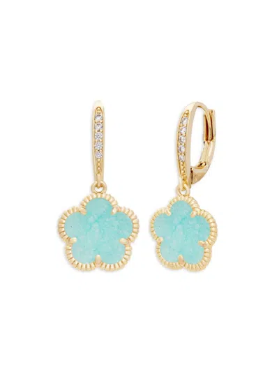 Jankuo Women's Flower 14k Goldplated, Agate & Cubic Zirconia Drop Earrings In Teal