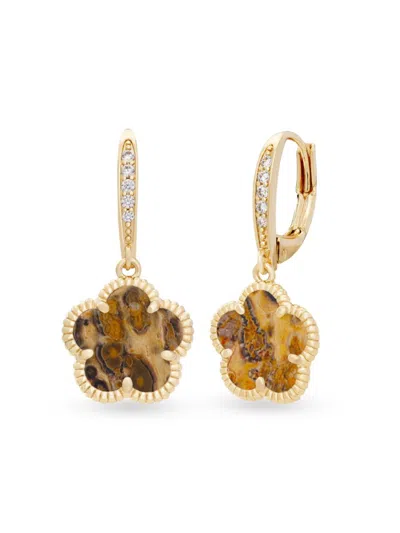 Jankuo Women's Flower 14k Goldplated, Leopardskin Jasper & Cubic Zirconia Drop Earrings In Brass