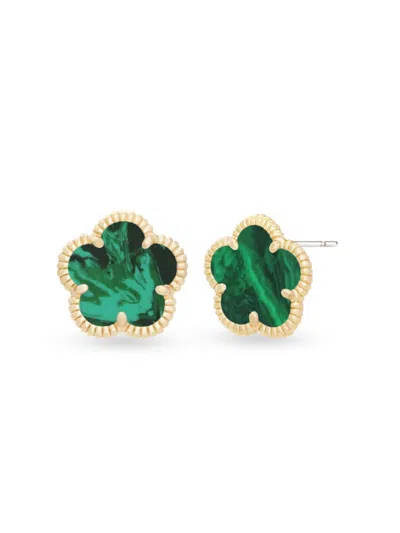 Jankuo Flower 14k Synthetic Emerald Cz Stud Earrings In Emerald