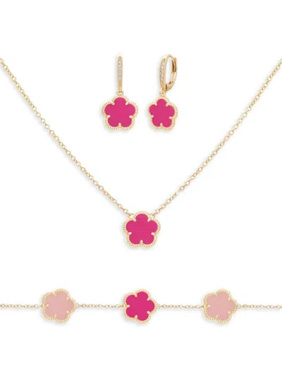 Jankuo Women's Flower 3-piece 14k Goldplated Necklace, Earrings & Bracelet Set In Brass