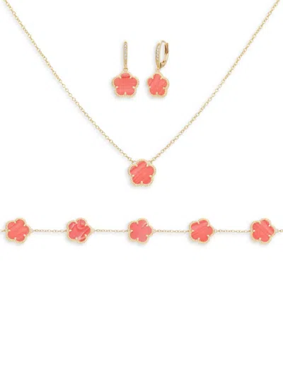 Jankuo Women's Flower 3-piece 14k Goldplated Bracelet, Earrings & Necklace Set In Red