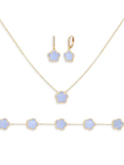 Jankuo Women's Flower 3-piece 14k Goldplated, Cubic Zirconia, Synthetic Stone Bracelet, Earrings & N In Brass